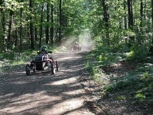 Balade en swincars dans les forêts des Alpes Mancelles.