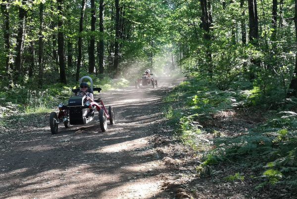 Balade en swincars dans les forêts des Alpes Mancelles.